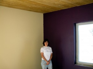 Purple accent wall in the yoga room (aka temp. living room)