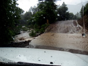 This is from the truck, crossing a stream flowing through the road.